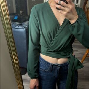 Fashion Nova Deep Green Wrap Blouse